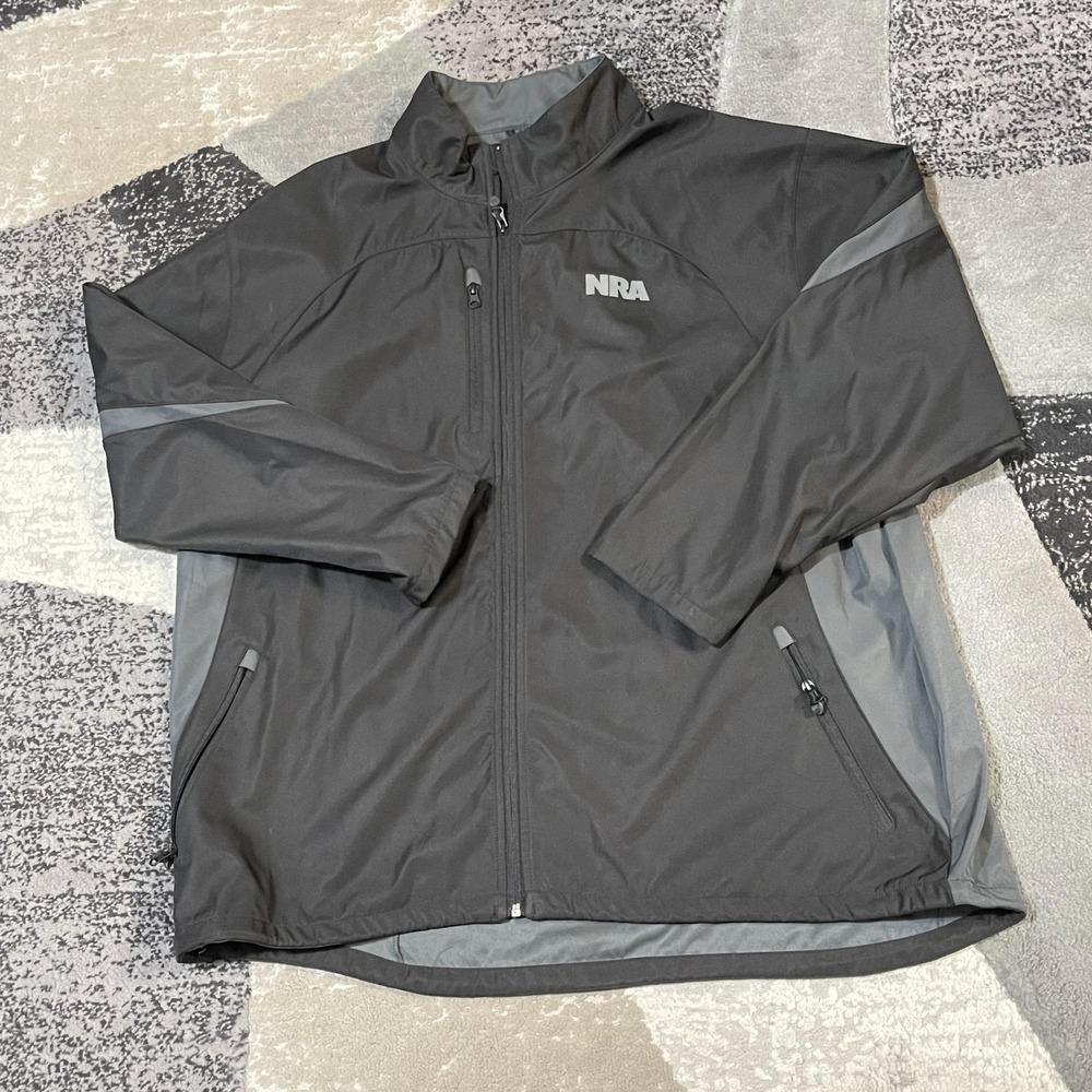 NRA Softshell Jacket Men 3XL Black Gray Windbreaker‎ Full Zip Mesh Lined Hunting